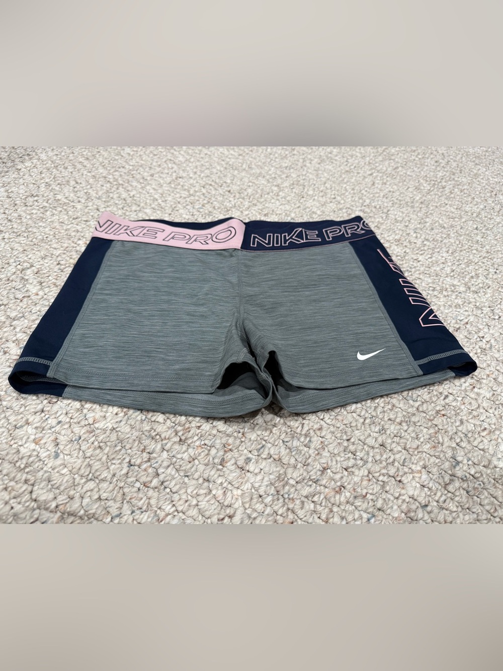 Nike Pro Gray Bike Shorts with Pink and Navy Accents